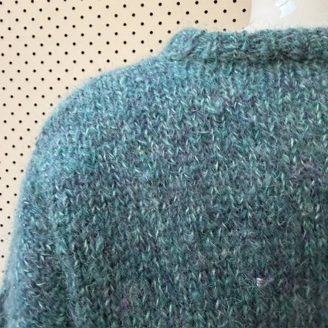 hand knitted / soft wool jumper / blues / s (3920179400841988126)