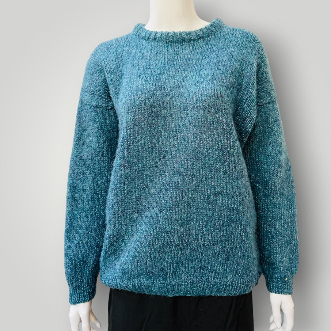 hand knitted / soft wool jumper / blues / s (3920179575716912628)