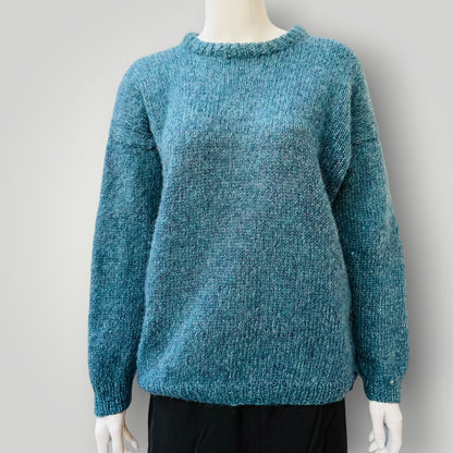 hand knitted / soft wool jumper / blues / s (3920179575716912628)