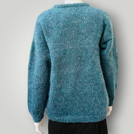 hand knitted / soft wool jumper / blues / s (3920179577614343287)