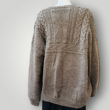 hand knitted / undyed brown wool jumper / L (3920179583575156094)