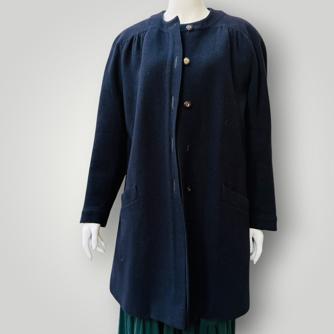 1980s/90s british vintage / WINDSMOOR / Navy Wool & Cashmere  Coat / M/L (3920179599828812320)