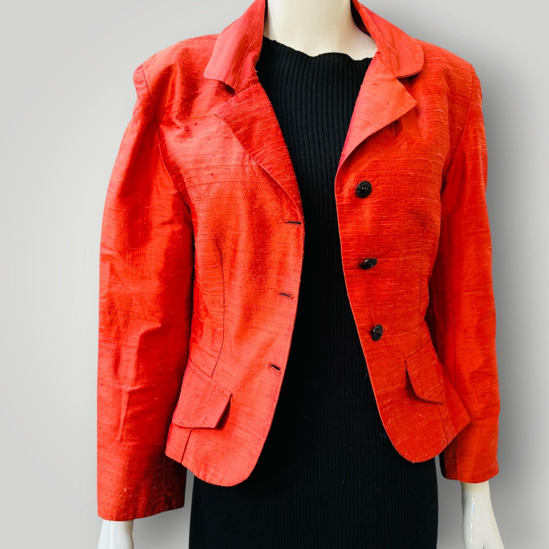 Y2k nz vintage / SONYA SMITH /100% Raw Silk Blazer Jacket / 12 (3920179615560069072)