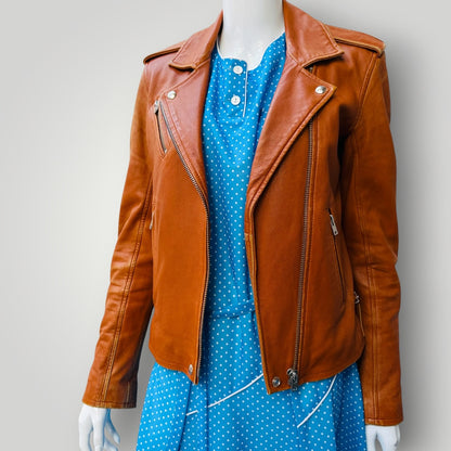 IRO / 'newham' leather biker jacket / brown / s (3920711701238945249)