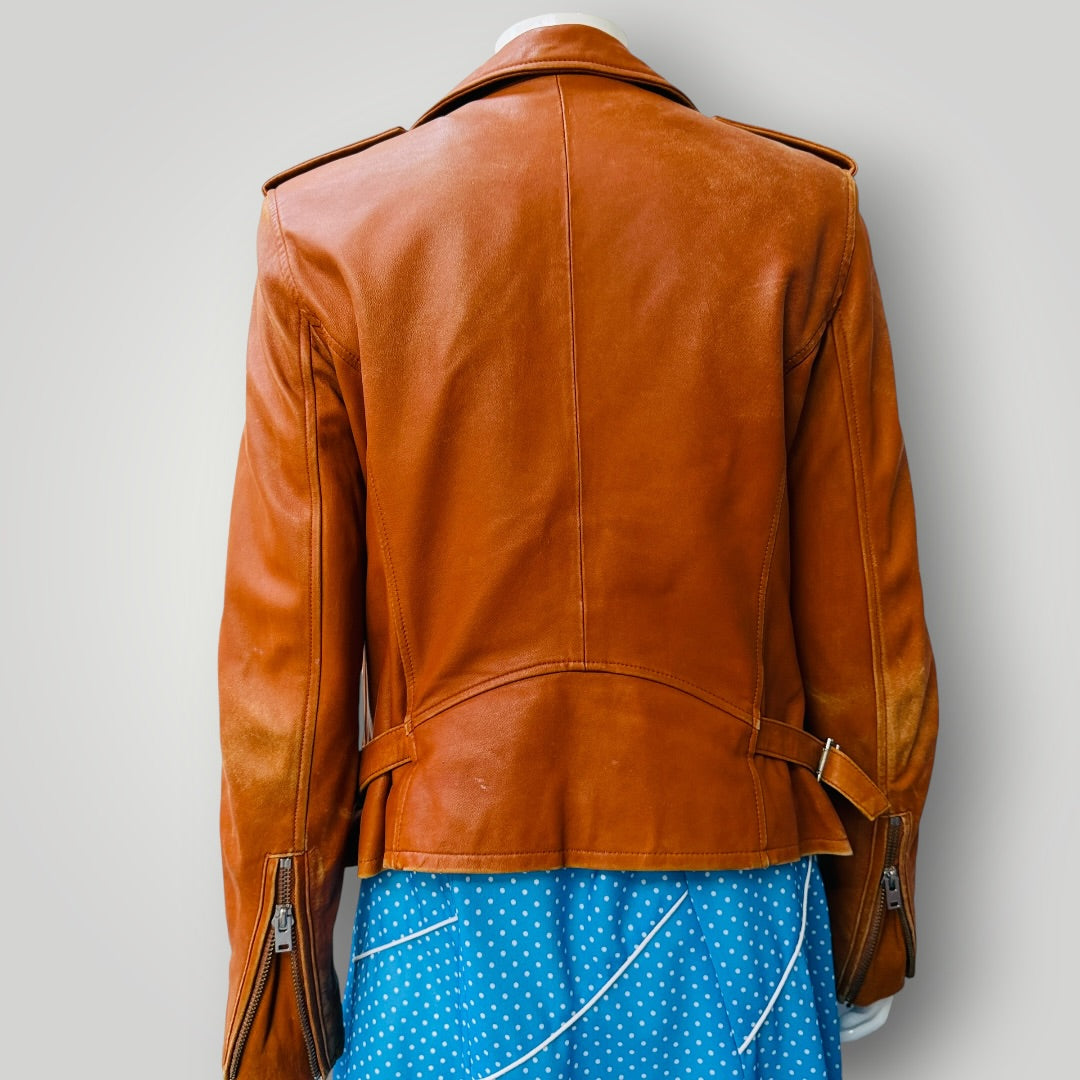 IRO / 'newham' leather biker jacket / brown / s (3920711702333835289)