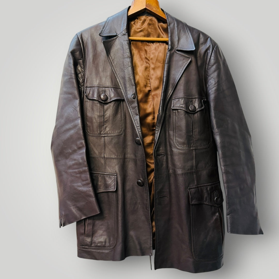 1970s vintage / Leather safari jacket / s/m (3920711712292476732)