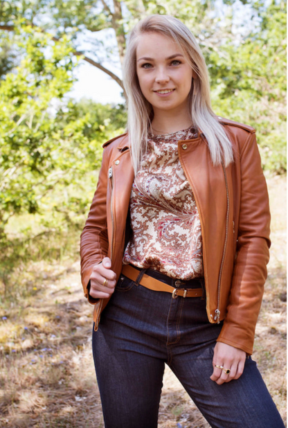 IRO / 'newham' leather biker jacket / brown / s (3920726333902488253)