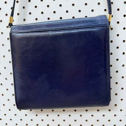 1980s vintage / blue leather cross body bag / made in nz (3920797457996196052)