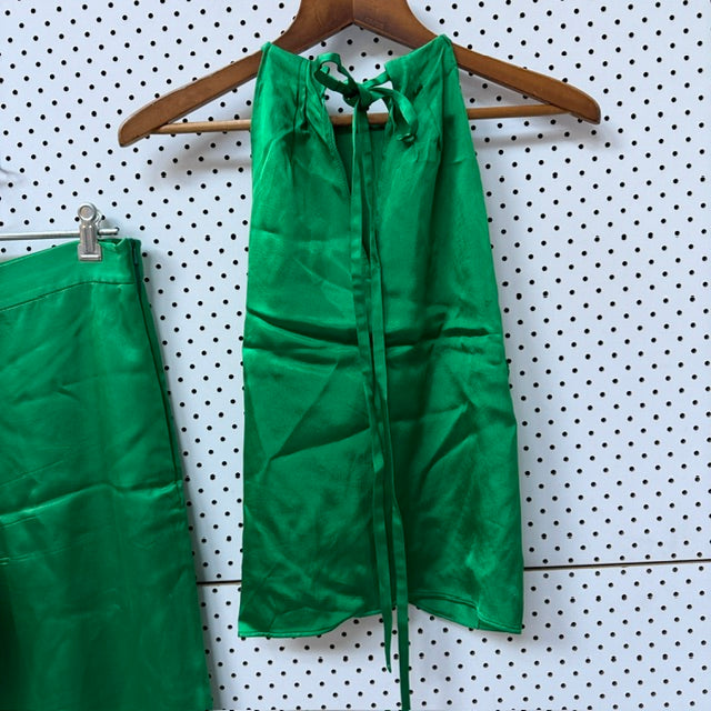 ZARA / kelly green satin top and pants / s (3920797654795995671)