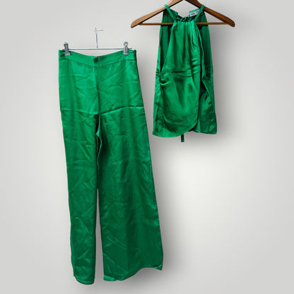ZARA / kelly green satin top and pants / s (3920797837295474201)