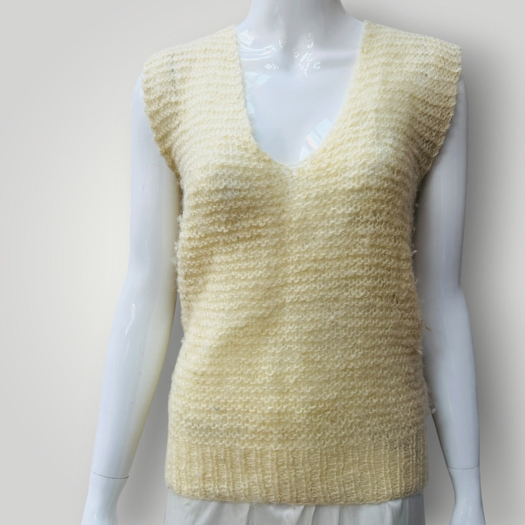 handmade / knitted wool vest / cream / s (3920797889994123648)