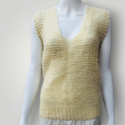 handmade / knitted wool vest / cream / s (3920797889994123648)
