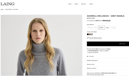 LAING / 'ashwell' roll neck jumper / 100% cashmere / L (3920880254816926581)
