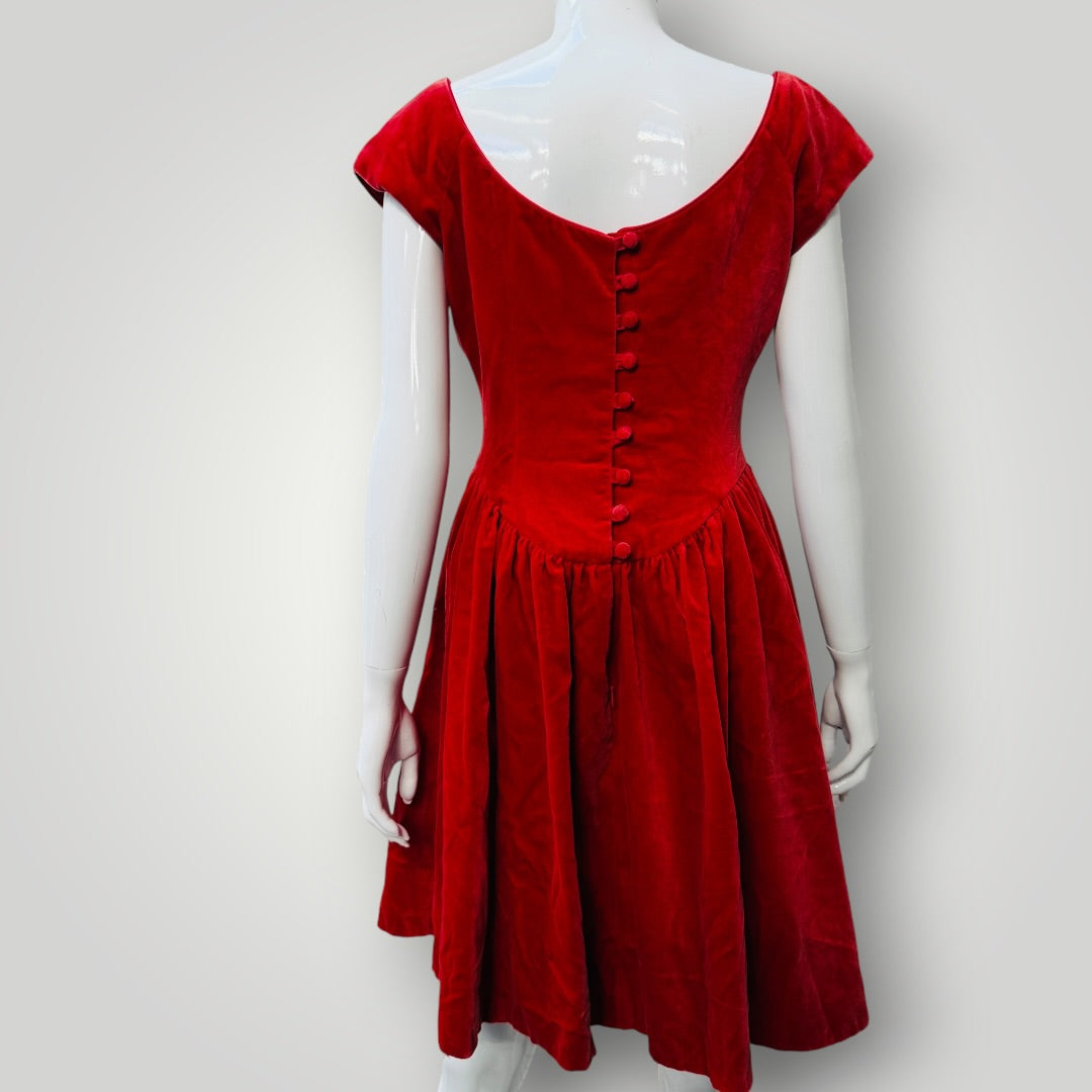 1980s or 1990s / LAURA ASHLEY / velvet party dress / s / made in great britain (3921321521730010852)