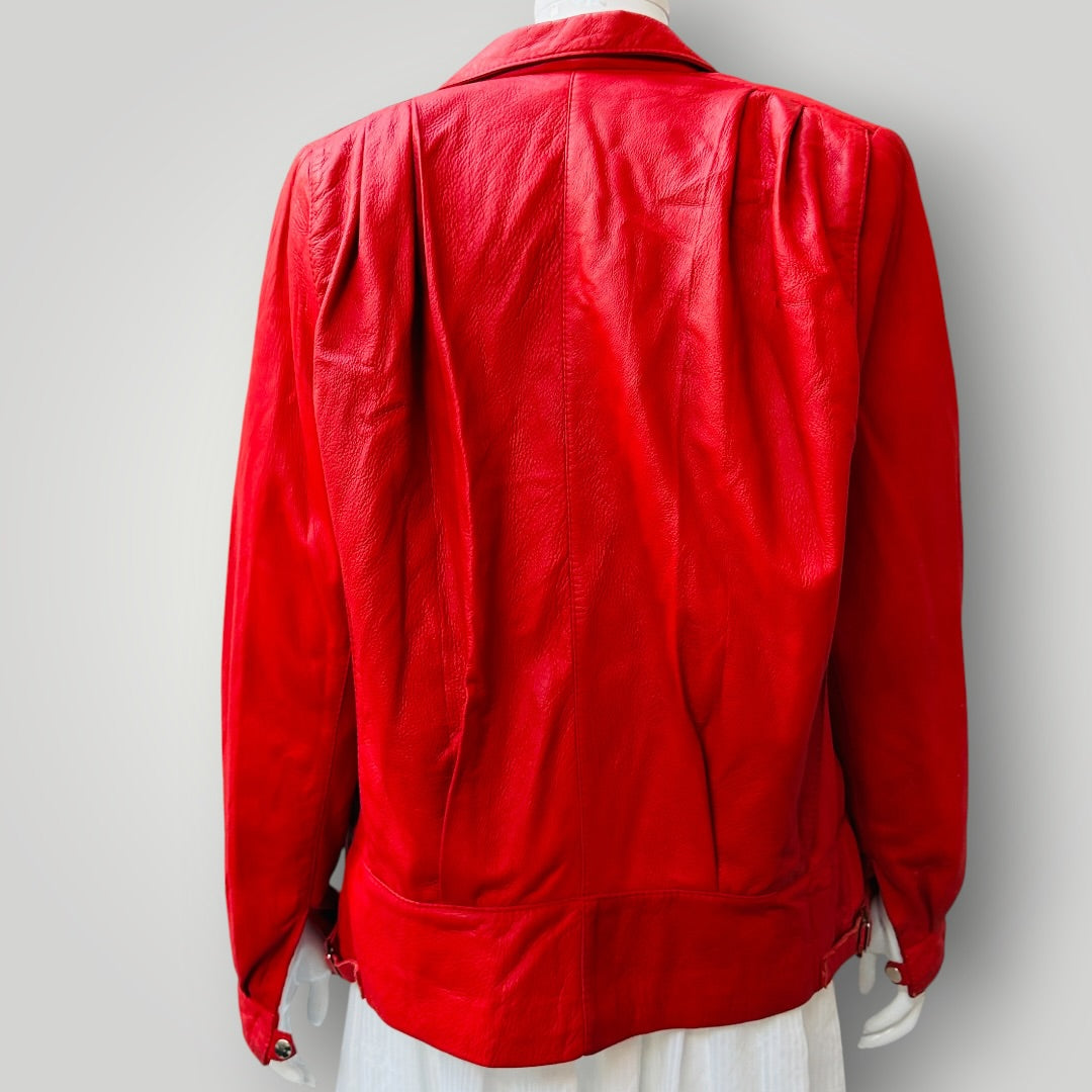 1990s vintage / KNIGHTS TAILORS / red leather bomber jacket / m (3921321546684769332)
