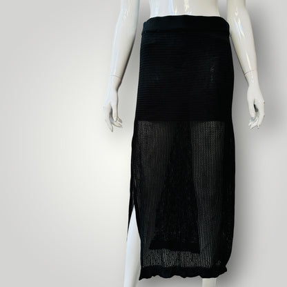 knit midi skirt / semi sheer / s (3921388585410347465)