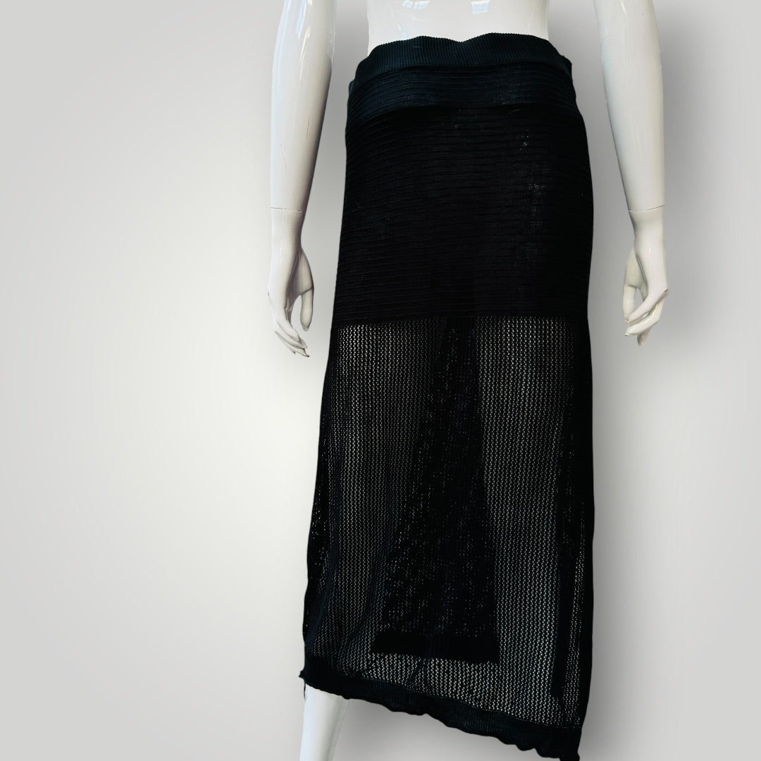 knit midi skirt / semi sheer / s (3921388587397847712)