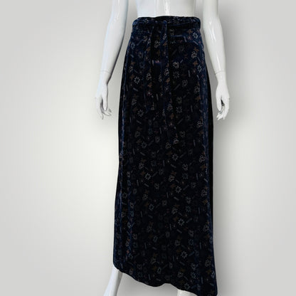 1970s nz vintage / JANE JEFFREY / patterned velvet midi skirt / 28 (3921392460034567874)