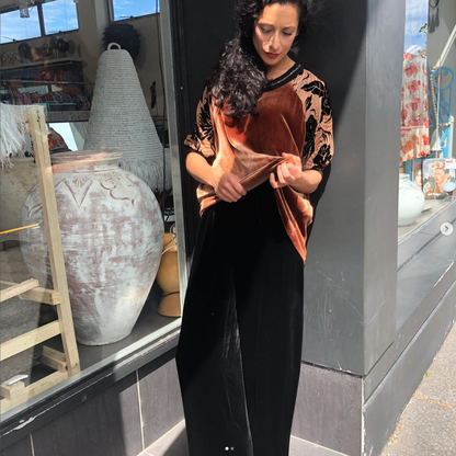 LIZ MITCHELL / brown velvet pants / s / made in nz (3921477192396955800)