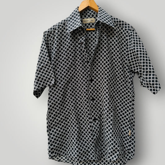 CUTLER + CO / geometric patterned short sleeved cotton shirt / S (3922008001874472285)