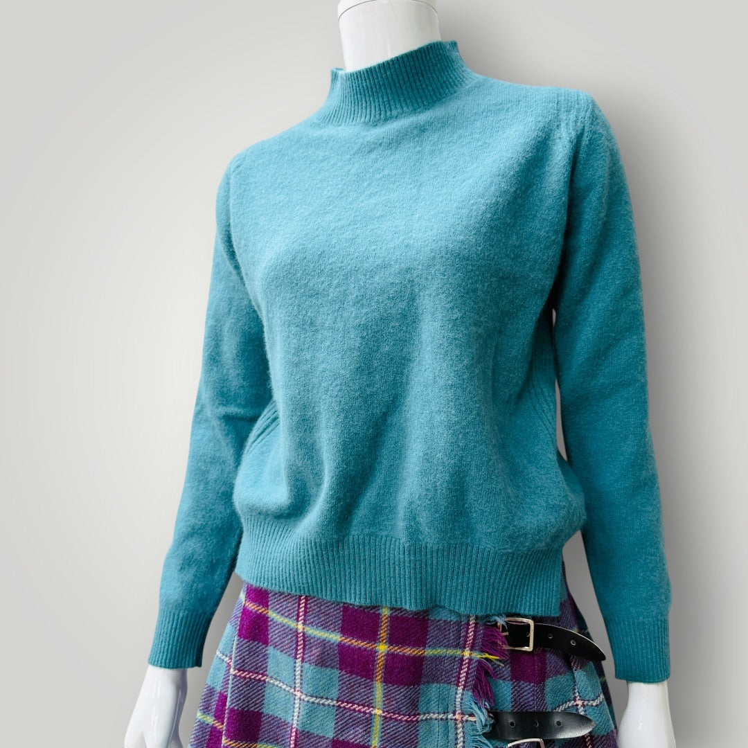 100% cashmere / blue high necked jumper / s (3922094257929045653)