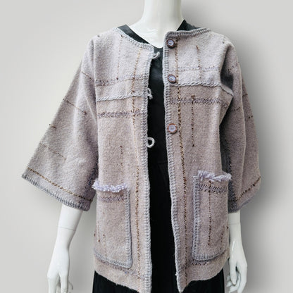 hand woven / lilac wool kimono jacket / m (3922167259864386418)