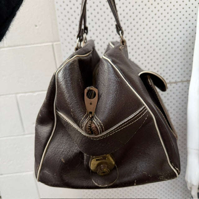 1960s vintage / leather / overnight bag (3922255683201531100)