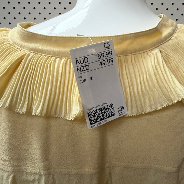 H&M / ruffled tunic / butter yellow / s / new with tags (3922255743049011612)