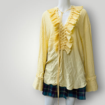 H&M / ruffled tunic / butter yellow / s / new with tags (3922255914372741165)