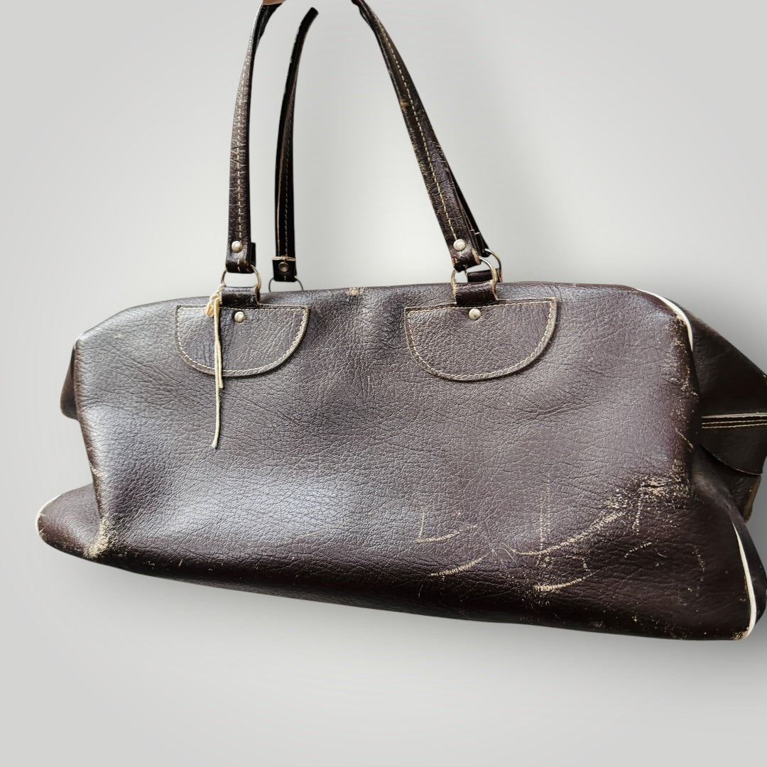1960s vintage / leather / overnight bag (3922255948172254796)
