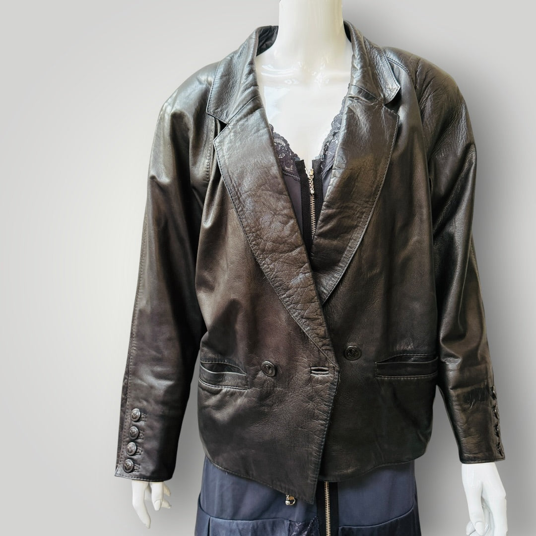 1990s nz vintage / BRIGID BROCK / black leather lambskin jacket / 12 (3922255954407012928)