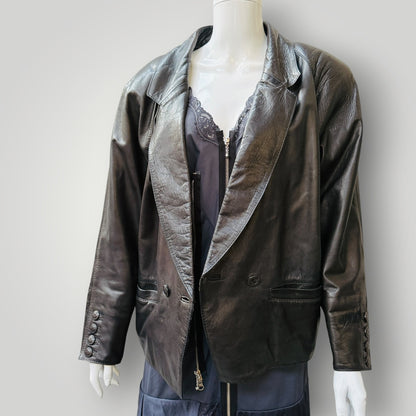 1990s nz vintage / BRIGID BROCK / black leather lambskin jacket / 12 (3922255956058873236)