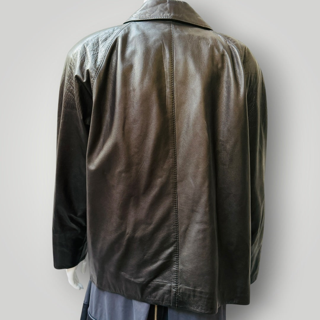 1990s nz vintage / BRIGID BROCK / black leather lambskin jacket / 12 (3922255957676784599)