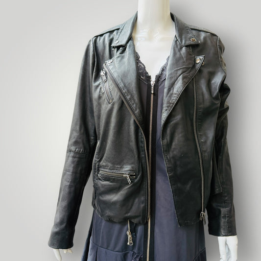 TOPSHOP / softest black leather biker jacket / 10 (3922255959420925106)