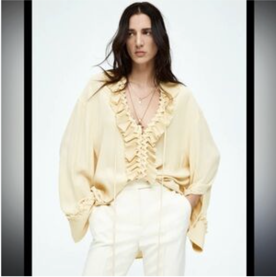 H&M / ruffled tunic / butter yellow / s / new with tags (3922540660071732312)