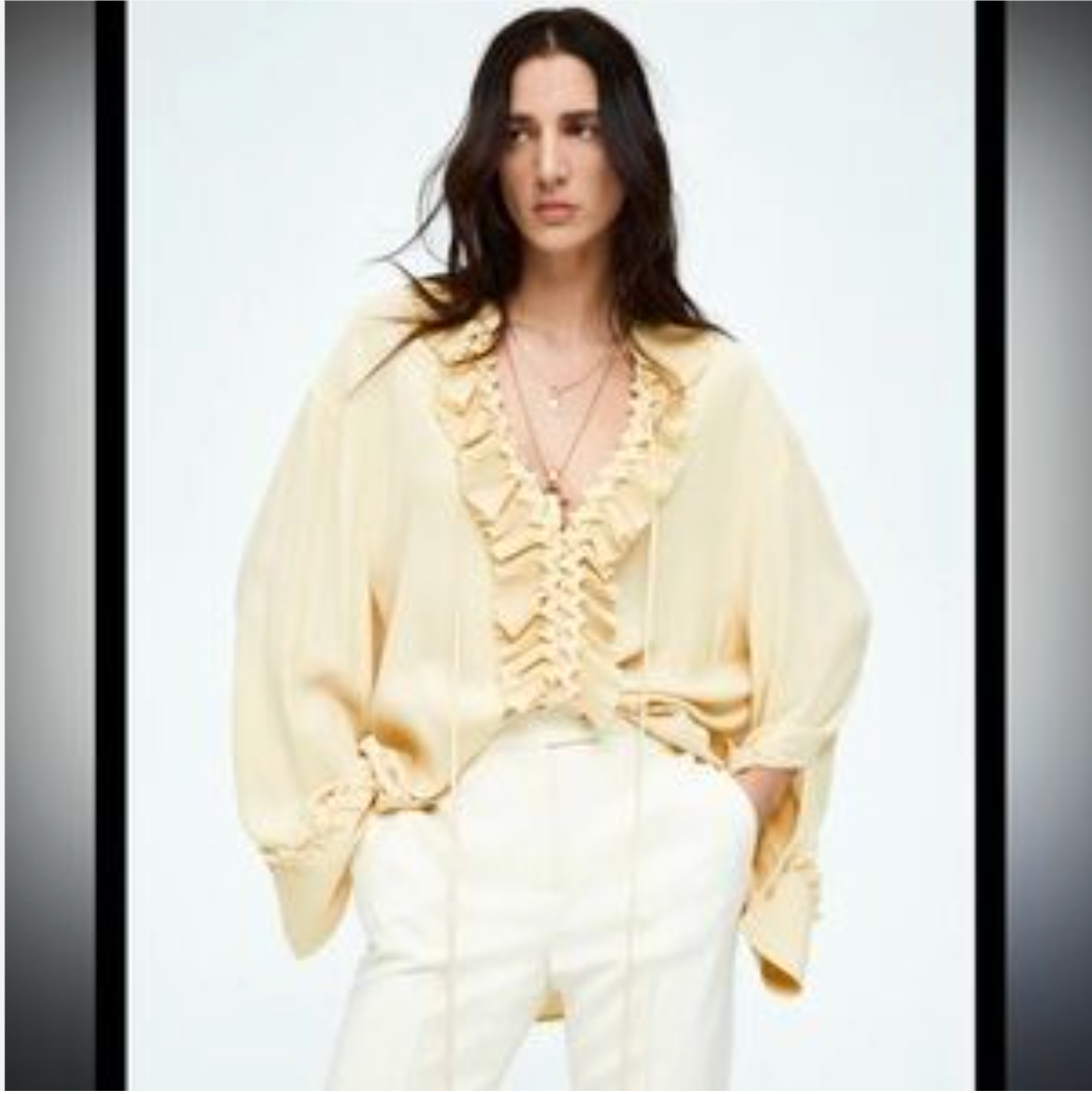 H&M / ruffled tunic / butter yellow / s / new with tags (3922540660071732312)