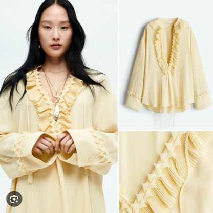 H&M / ruffled tunic / butter yellow / s / new with tags (3922540669893155469)
