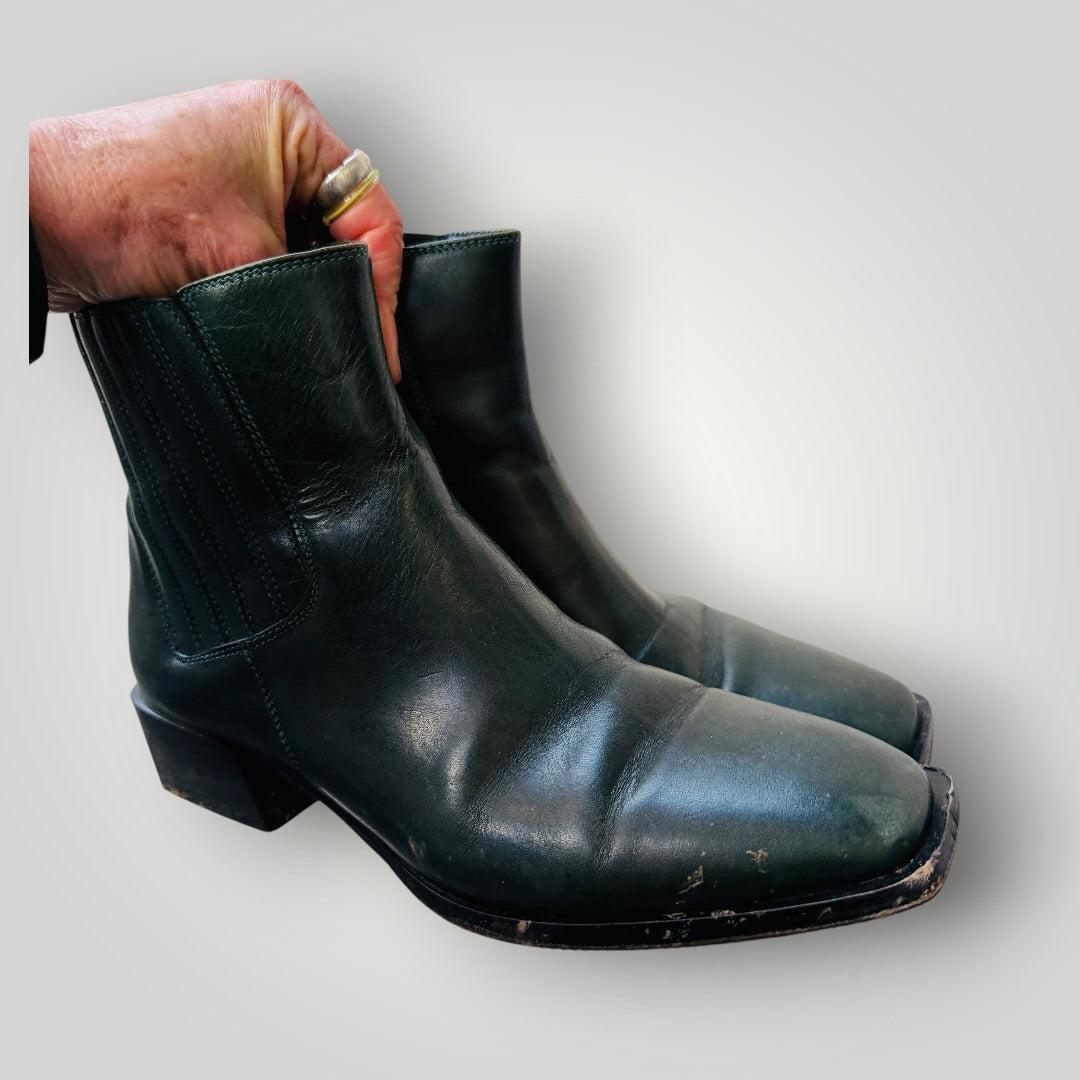 BEAU COOPS / green leather chelsea boots / 40 (3922604084839679659)