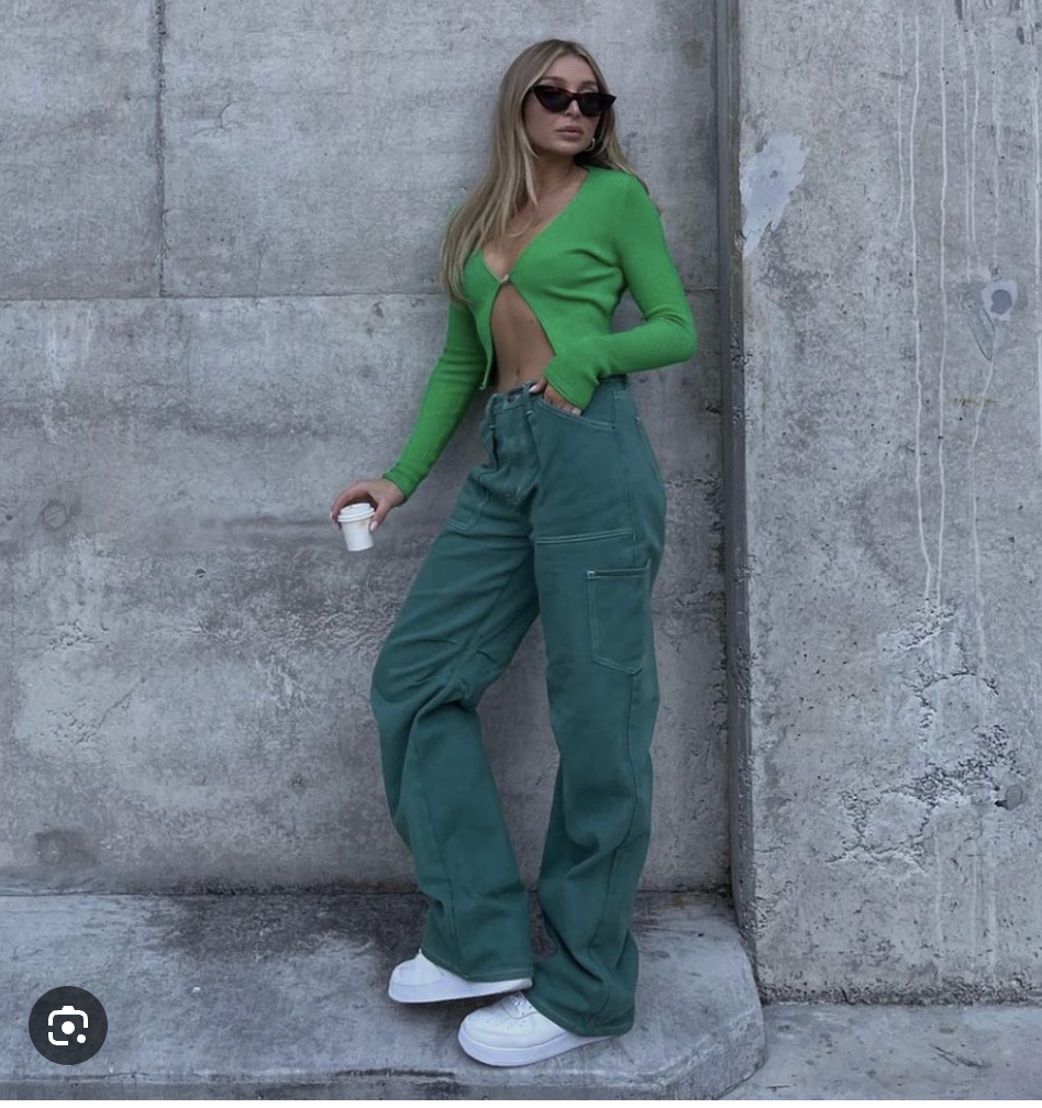 LIONESS / green / miami vice wide legged cargo pants / L (3922621576579471994)