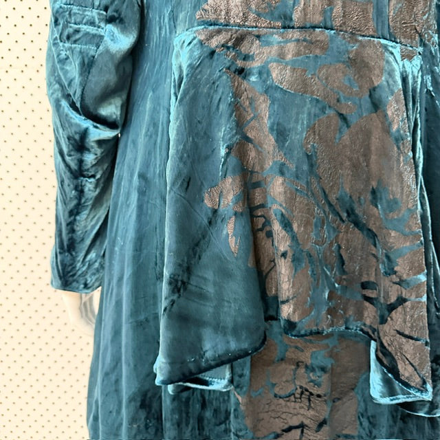 VELVET / teal crushed velvet coat / s/m (3922771883395994210)