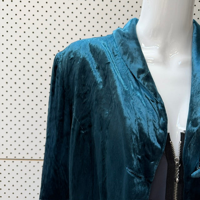 VELVET / teal crushed velvet coat / s/m (3922771886948083385)