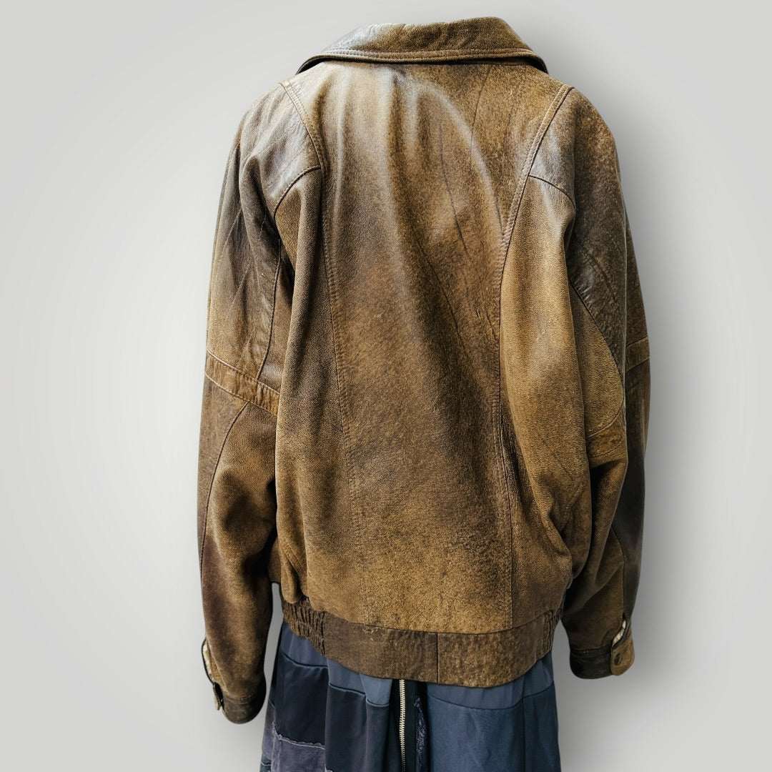 1980s vintage / leather / brown bomber jacket / XL (3922772115310263219)