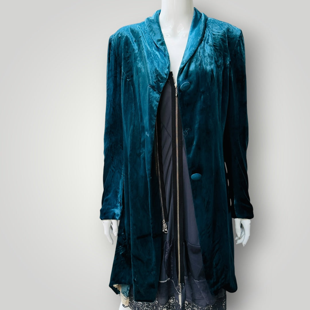 VELVET / teal crushed velvet coat / s/m (3922772138301607994)