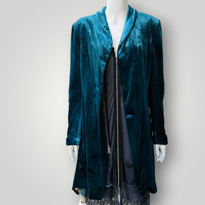 VELVET / teal crushed velvet coat / s/m (3922772138301607994)