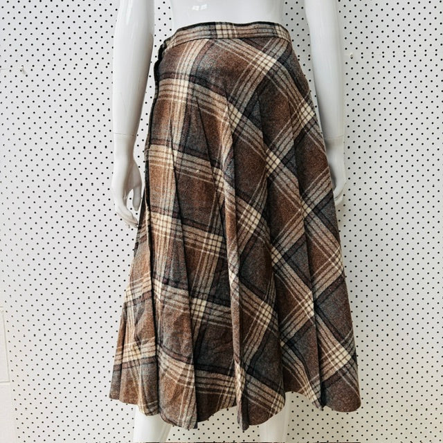 1960s vintage / tweed wool pleated skirt / s (3923127214203616100)