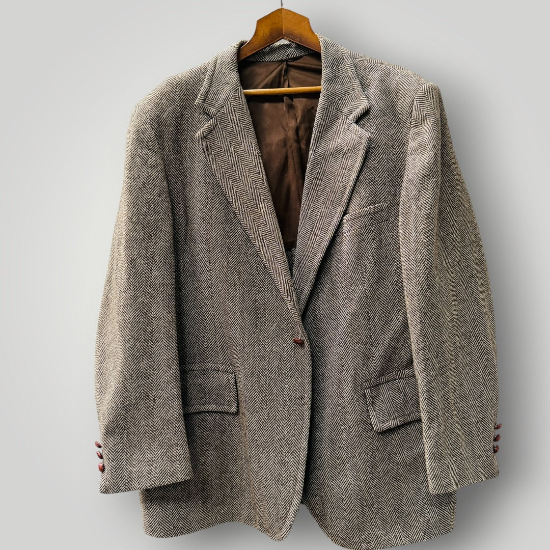 1980s vintage / CRAIG SCOTT / wool herringbone tweed blazer / L (3923127388718332419)