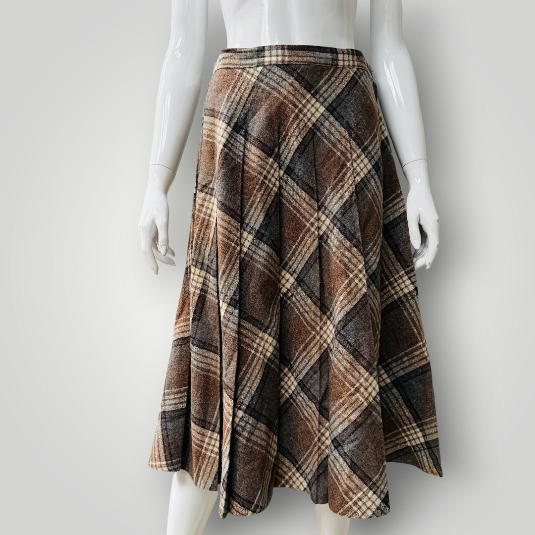 1960s vintage / tweed wool pleated skirt / s (3923127395994477822)