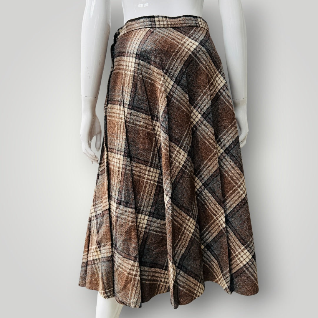 1960s vintage / tweed wool pleated skirt / s (3923127398884520195)