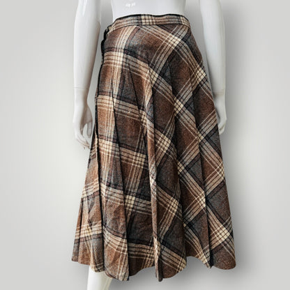 1960s vintage / tweed wool pleated skirt / s (3923127398884520195)