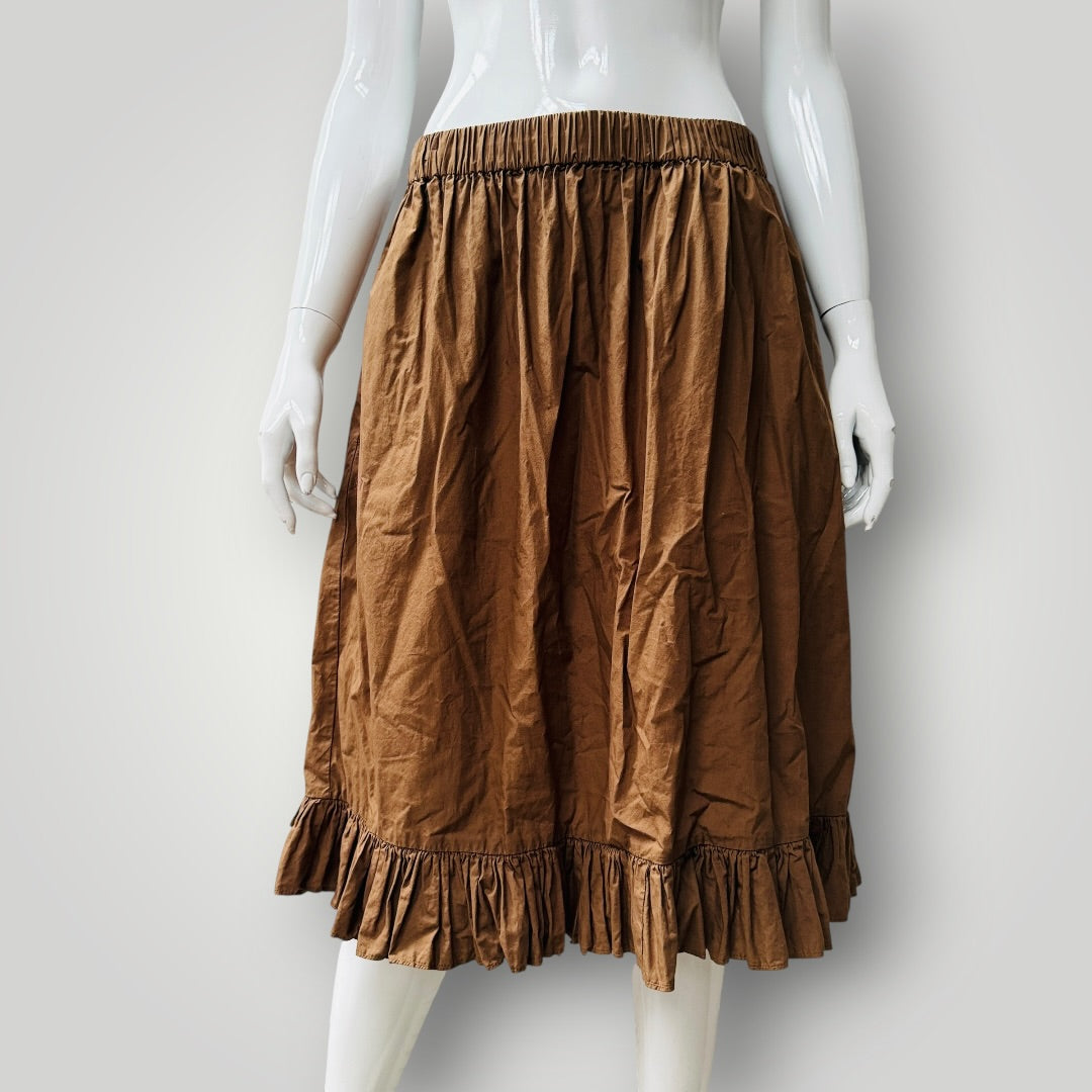 KAREN WALKER / brown cotton organic ruffle skirt with pockets / s (3923127401765166436)